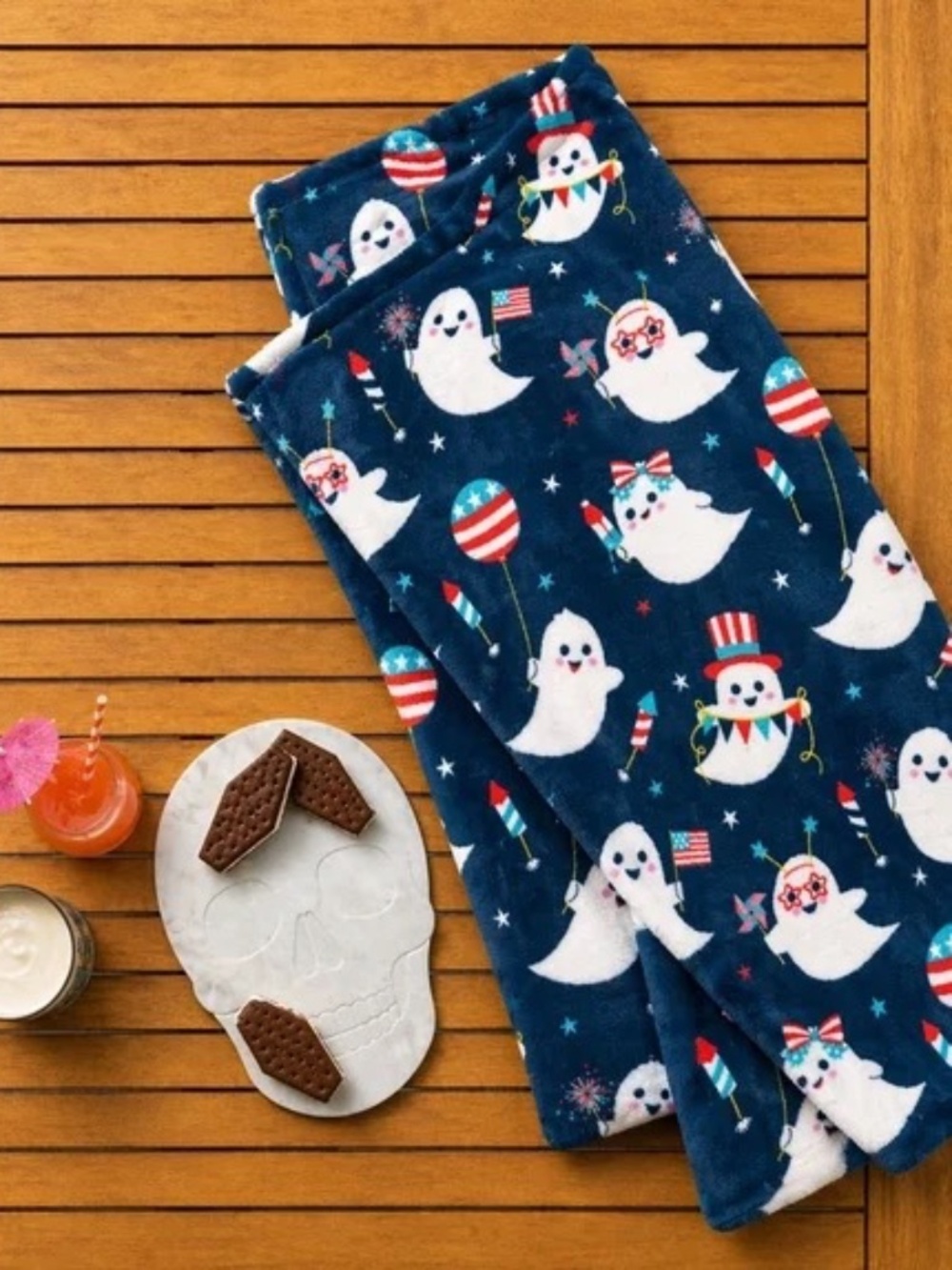 sold out! nwt summerween plush throw blanket in americana ghost halloween july 4